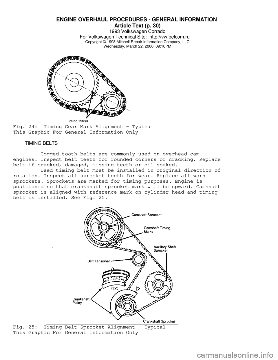 VOLKSWAGEN CORRADO 1993  Repair Manual ENGINE OVERHAUL PROCEDURES - GENERAL INFORMATION 
Article Text (p. 30)
1993 Volkswagen Corrado
For Volkswagen Technical Site:  http://vw.belcom.ru    
Copyright © 1998 Mitchell Repair Information Com