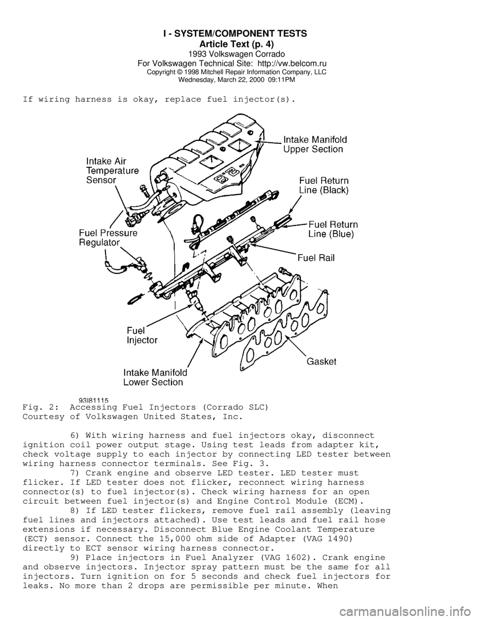 VOLKSWAGEN CORRADO 1993  Repair Manual I - SYSTEM/COMPONENT TESTS 
Article Text (p. 4)
1993 Volkswagen Corrado
For Volkswagen Technical Site:  http://vw.belcom.ru    
Copyright © 1998 Mitchell Repair Information Company, LLC
Wednesday, Ma