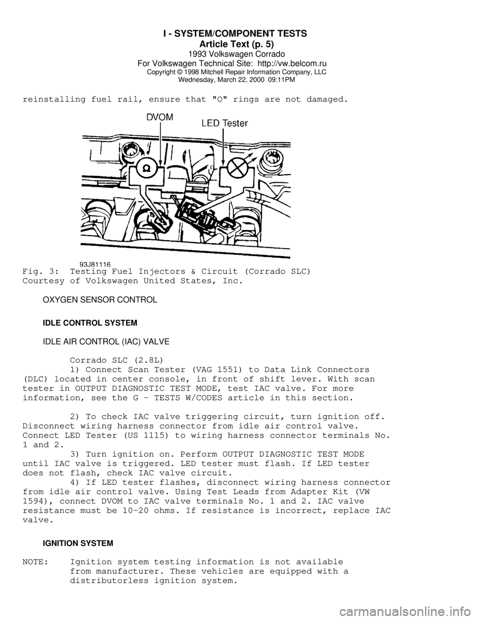 VOLKSWAGEN CORRADO 1993  Repair Manual I - SYSTEM/COMPONENT TESTS 
Article Text (p. 5)
1993 Volkswagen Corrado
For Volkswagen Technical Site:  http://vw.belcom.ru    
Copyright © 1998 Mitchell Repair Information Company, LLC
Wednesday, Ma