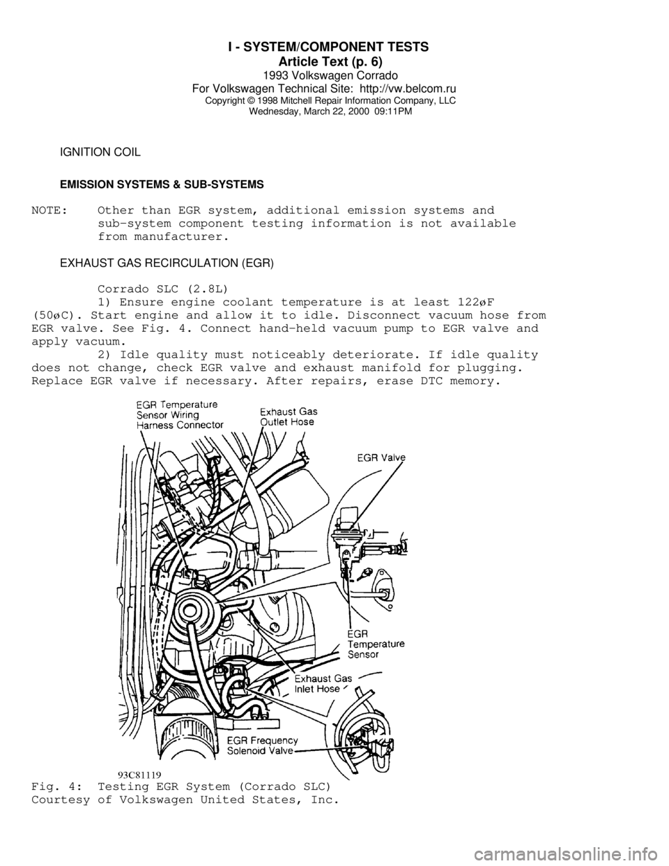 VOLKSWAGEN CORRADO 1993  Repair Manual I - SYSTEM/COMPONENT TESTS 
Article Text (p. 6)
1993 Volkswagen Corrado
For Volkswagen Technical Site:  http://vw.belcom.ru    
Copyright © 1998 Mitchell Repair Information Company, LLC
Wednesday, Ma