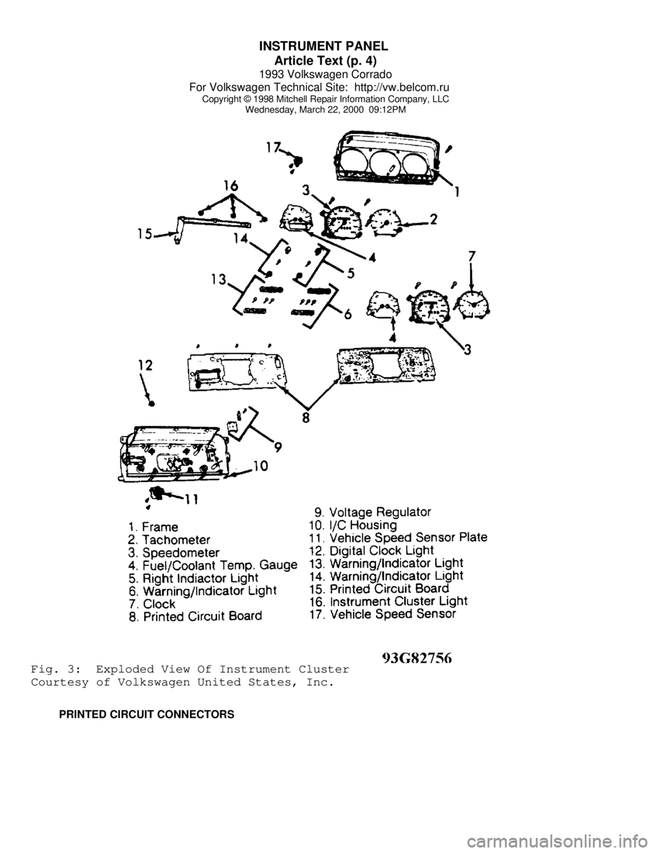 VOLKSWAGEN CORRADO 1993  Repair Manual INSTRUMENT PANEL 
Article Text (p. 4)
1993 Volkswagen Corrado
For Volkswagen Technical Site:  http://vw.belcom.ru    
Copyright © 1998 Mitchell Repair Information Company, LLC
Wednesday, March 22, 20