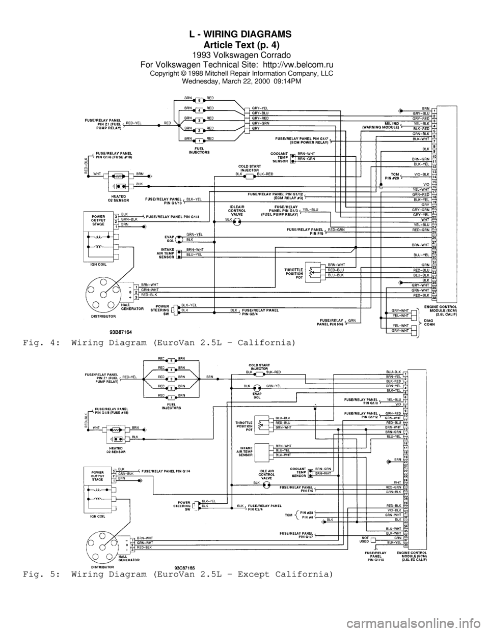 VOLKSWAGEN CORRADO 1993  Repair Manual L - WIRING DIAGRAMS 
Article Text (p. 4)
1993 Volkswagen Corrado
For Volkswagen Technical Site:  http://vw.belcom.ru    
Copyright © 1998 Mitchell Repair Information Company, LLC
Wednesday, March 22,