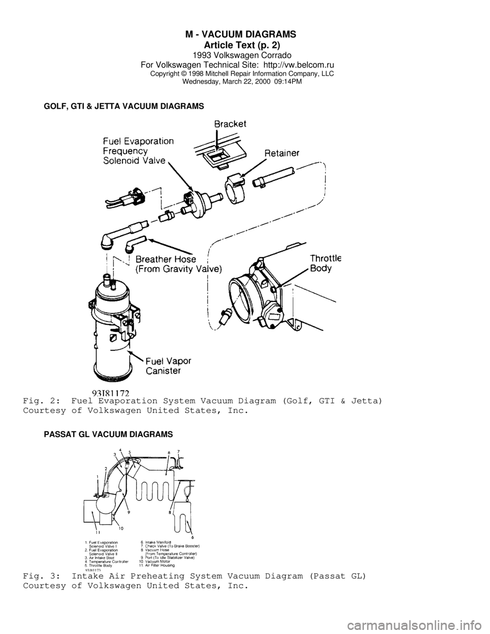 VOLKSWAGEN CORRADO 1993  Repair Manual M - VACUUM DIAGRAMS 
Article Text (p. 2)
1993 Volkswagen Corrado
For Volkswagen Technical Site:  http://vw.belcom.ru    
Copyright © 1998 Mitchell Repair Information Company, LLC
Wednesday, March 22,