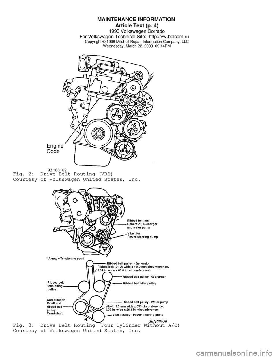VOLKSWAGEN CORRADO 1993  Repair Manual MAINTENANCE INFORMATION 
Article Text (p. 4)
1993 Volkswagen Corrado
For Volkswagen Technical Site:  http://vw.belcom.ru    
Copyright © 1998 Mitchell Repair Information Company, LLC
Wednesday, March