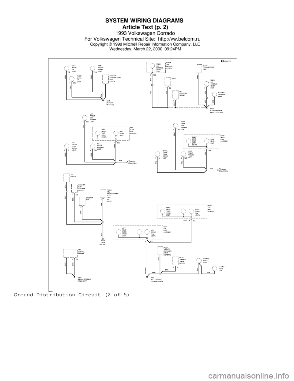 VOLKSWAGEN CORRADO 1993 Repair Manual SYSTEM WIRING DIAGRAMS
Article Text (p. 2)
1993 Volkswagen Corrado
For Volkswagen Technical Site: http://vw.belcom.ru
Copyright © 1998 Mitchell Repair Information Company, LLC
Wednesday, March VOLKSWAGEN CORRADO 1993 Repair Manual SYSTEM WIRING DIAGRAMS
Article Text (p. 2)
1993 Volkswagen Corrado
For Volkswagen Technical Site: http://vw.belcom.ru
Copyright © 1998 Mitchell Repair Information Company, LLC
Wednesday, March