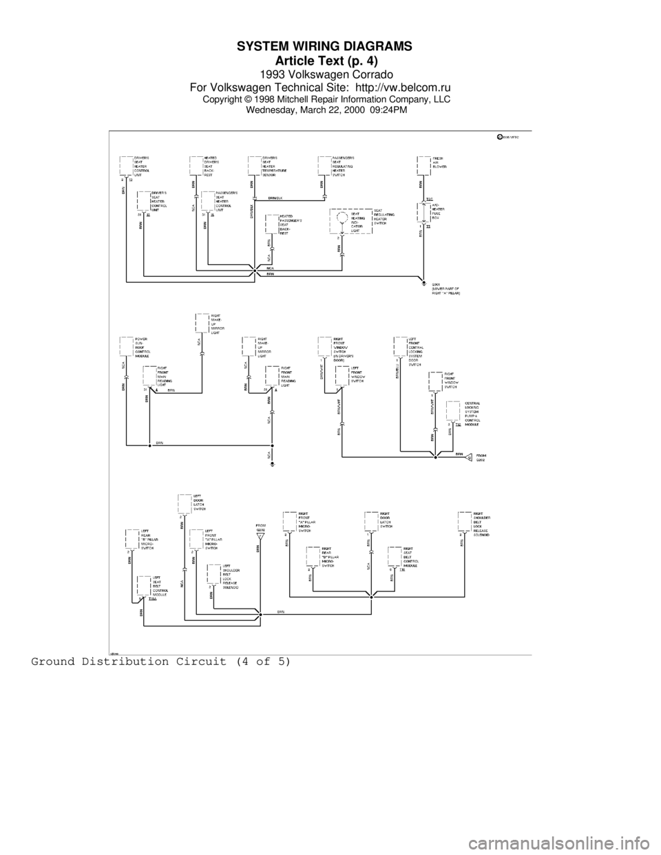 VOLKSWAGEN CORRADO 1993 Repair Manual SYSTEM WIRING DIAGRAMS
Article Text (p. 4)
1993 Volkswagen Corrado
For Volkswagen Technical Site: http://vw.belcom.ru
Copyright © 1998 Mitchell Repair Information Company, LLC
Wednesday, March VOLKSWAGEN CORRADO 1993 Repair Manual SYSTEM WIRING DIAGRAMS
Article Text (p. 4)
1993 Volkswagen Corrado
For Volkswagen Technical Site: http://vw.belcom.ru
Copyright © 1998 Mitchell Repair Information Company, LLC
Wednesday, March
