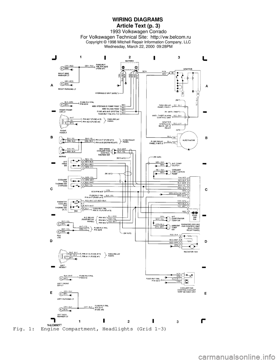 VOLKSWAGEN CORRADO 1993  Repair Manual WIRING DIAGRAMS 
Article Text (p. 3)
1993 Volkswagen Corrado
For Volkswagen Technical Site:  http://vw.belcom.ru    
Copyright © 1998 Mitchell Repair Information Company, LLC
Wednesday, March 22, 200