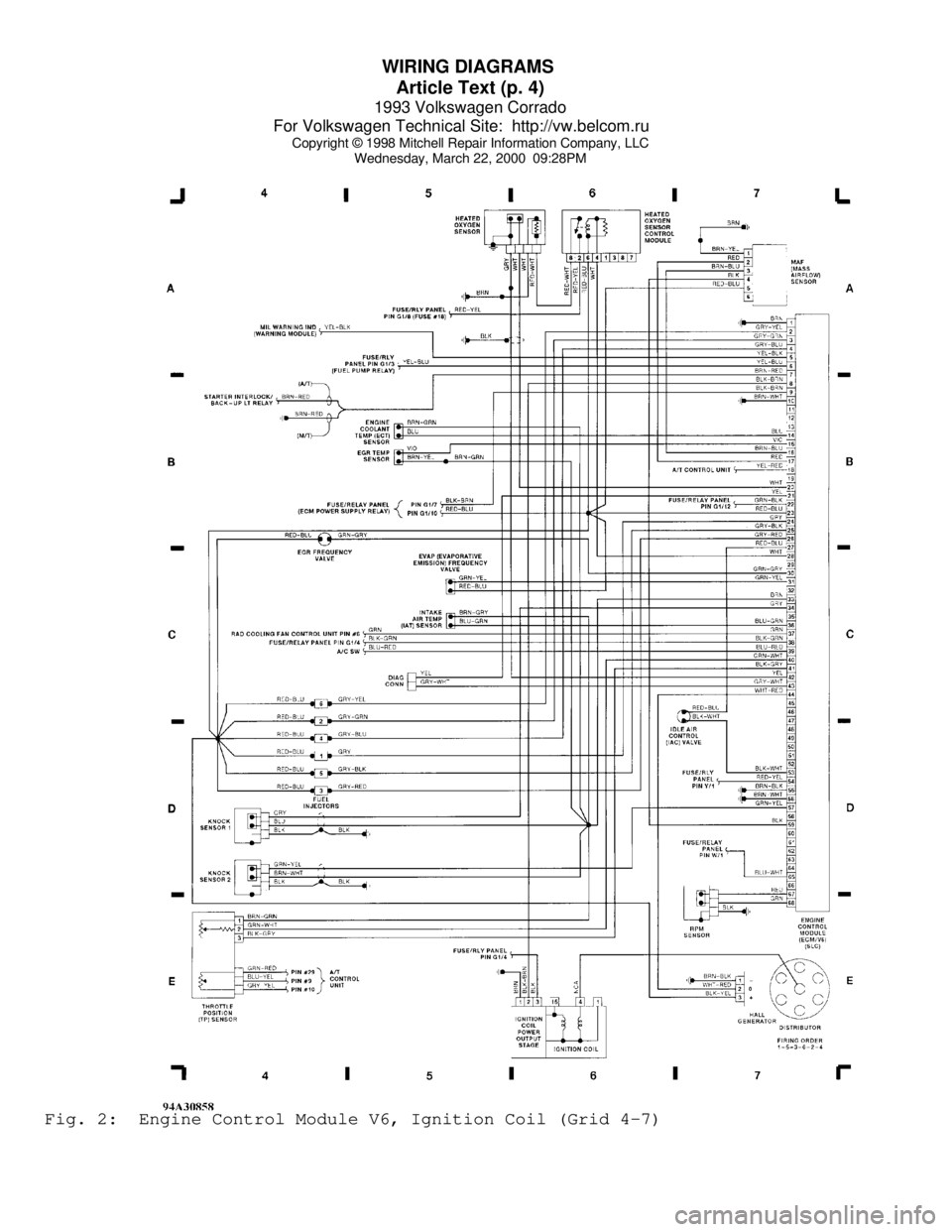 VOLKSWAGEN CORRADO 1993  Repair Manual WIRING DIAGRAMS 
Article Text (p. 4)
1993 Volkswagen Corrado
For Volkswagen Technical Site:  http://vw.belcom.ru    
Copyright © 1998 Mitchell Repair Information Company, LLC
Wednesday, March 22, 200