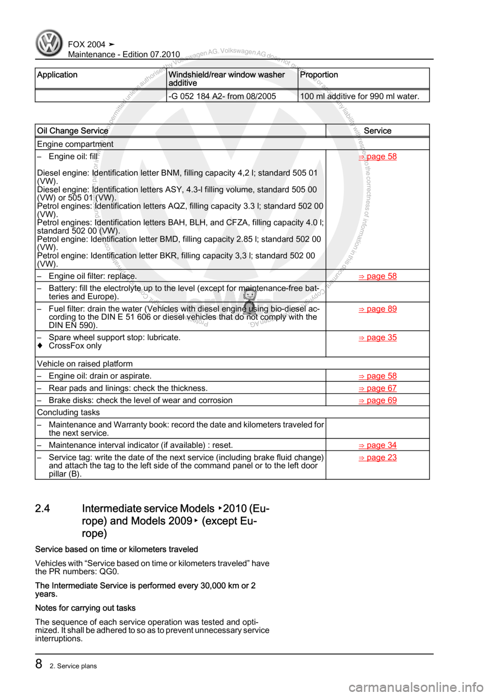 VOLKSWAGEN FOX 2004 User Guide Protected by copyright. Copying for private or commercial purposes, in partor in whole, is not permitted unless authorised by Volkswagen AG. Volkswagen AG does notguarantee or accept any liability wit