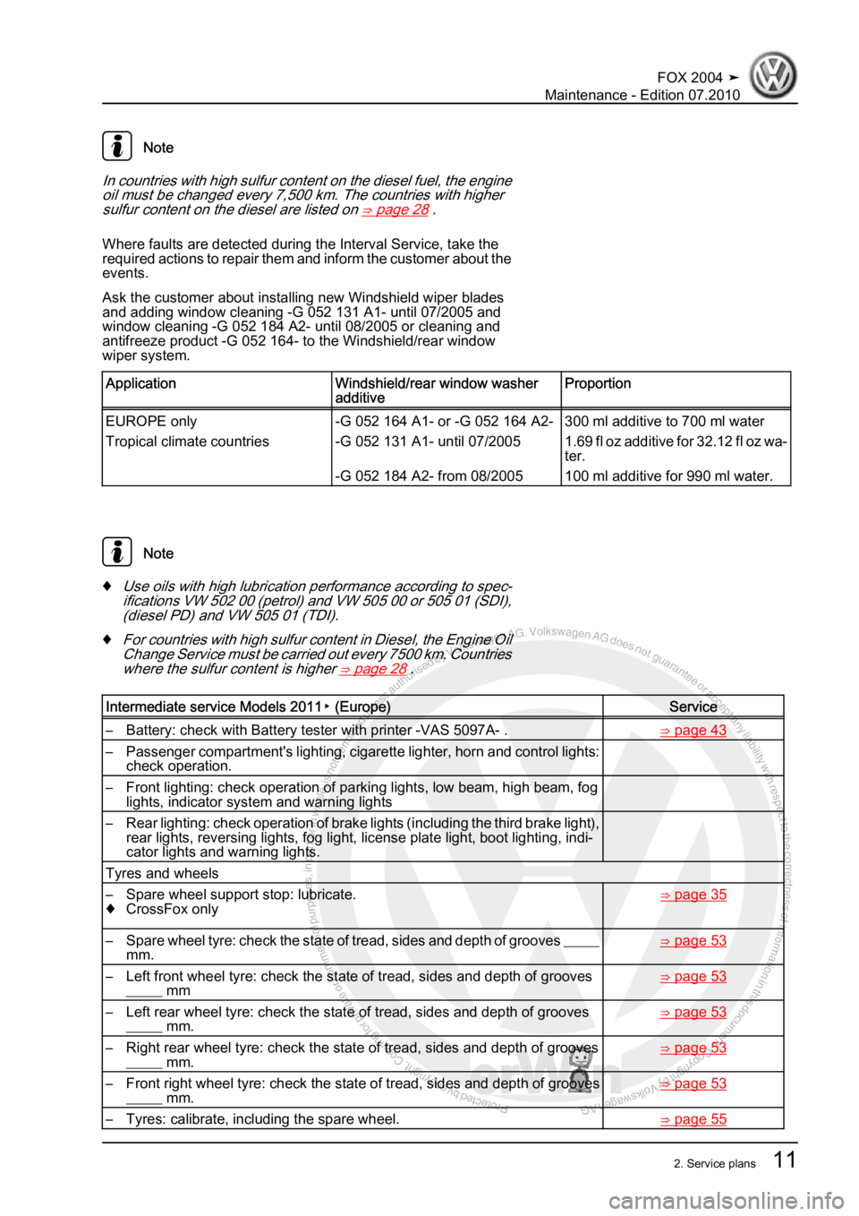 VOLKSWAGEN FOX 2004 User Guide Protected by copyright. Copying for private or commercial purposes, in partor in whole, is not permitted unless authorised by Volkswagen AG. Volkswagen AG does notguarantee or accept any liability wit