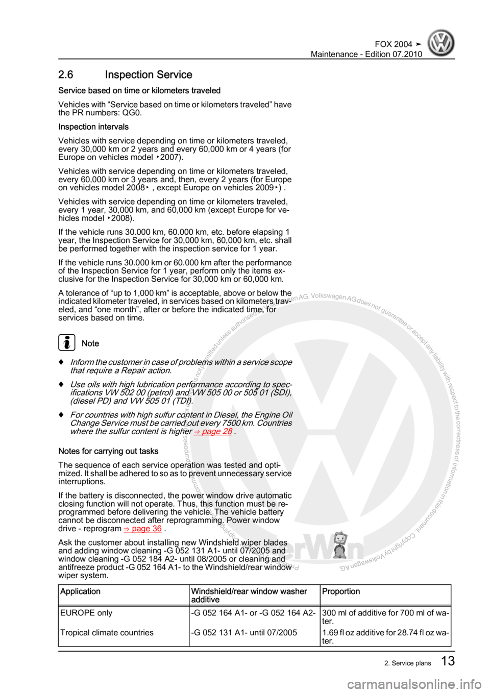 VOLKSWAGEN FOX 2004 User Guide Protected by copyright. Copying for private or commercial purposes, in partor in whole, is not permitted unless authorised by Volkswagen AG. Volkswagen AG does notguarantee or accept any liability wit