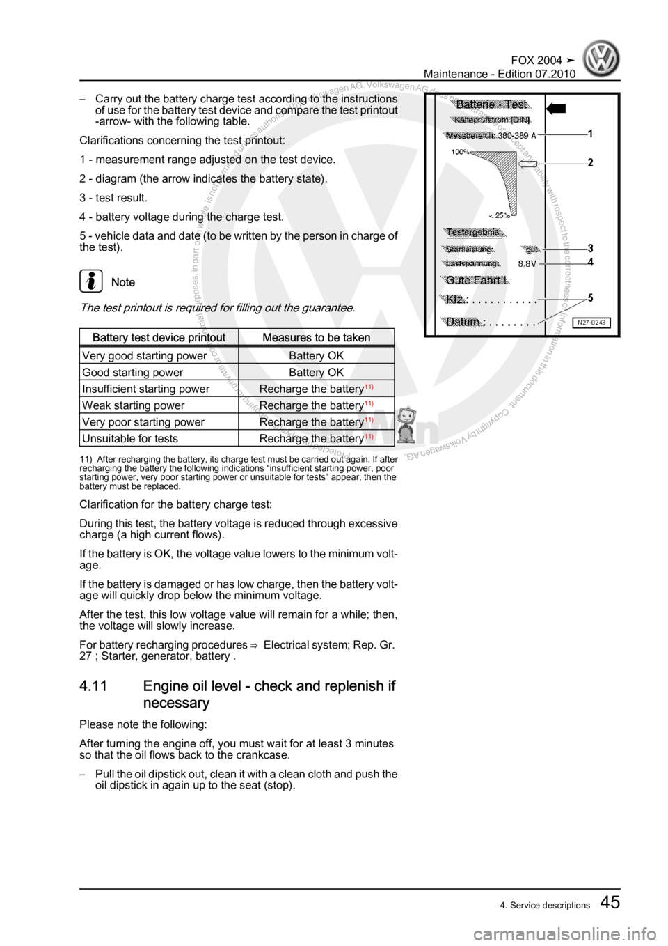 VOLKSWAGEN FOX 2004 Workshop Manual Protected by copyright. Copying for private or commercial purposes, in partor in whole, is not permitted unless authorised by Volkswagen AG. Volkswagen AG does notguarantee or accept any liability wit
