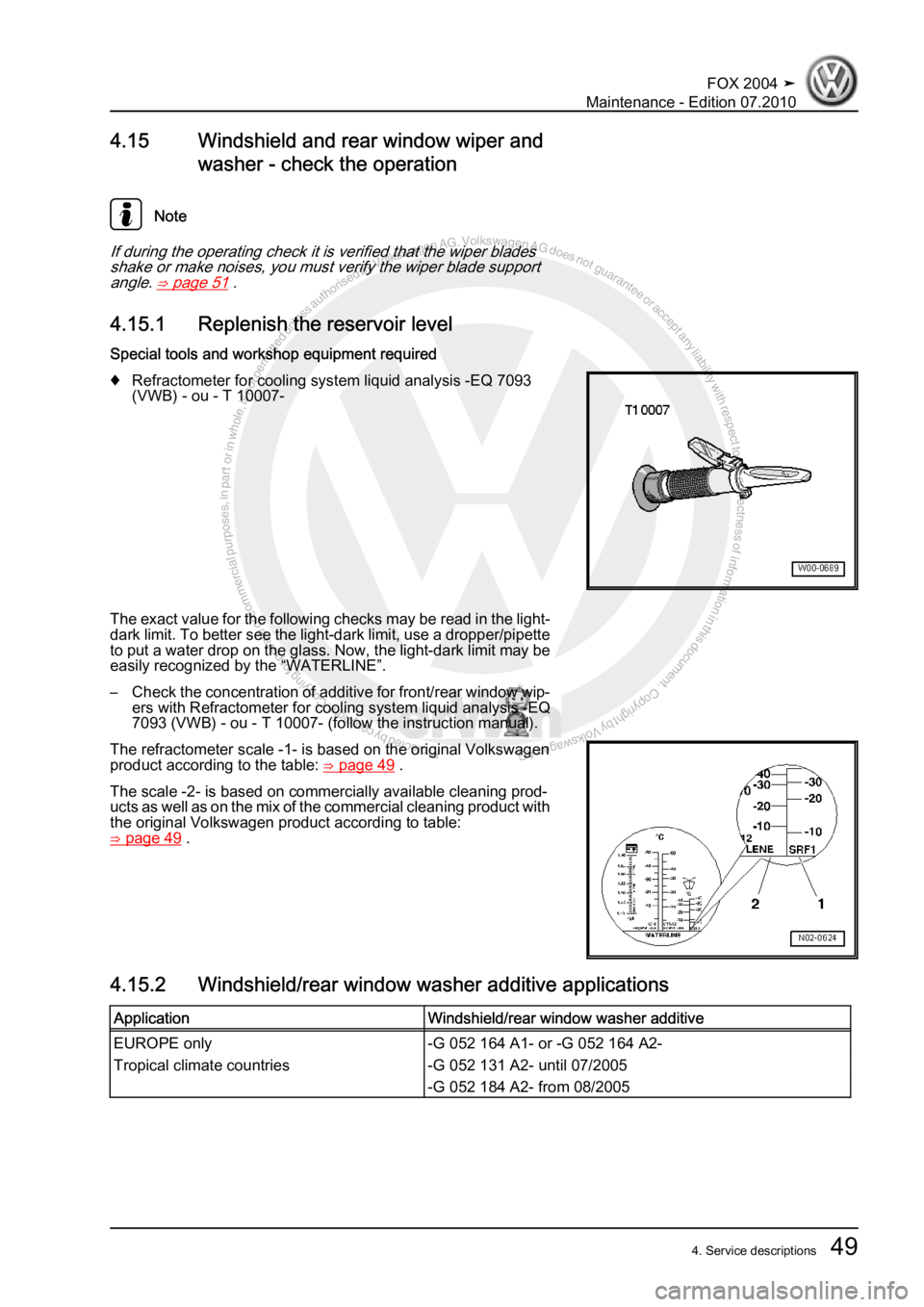VOLKSWAGEN FOX 2004 Workshop Manual Protected by copyright. Copying for private or commercial purposes, in partor in whole, is not permitted unless authorised by Volkswagen AG. Volkswagen AG does notguarantee or accept any liability wit