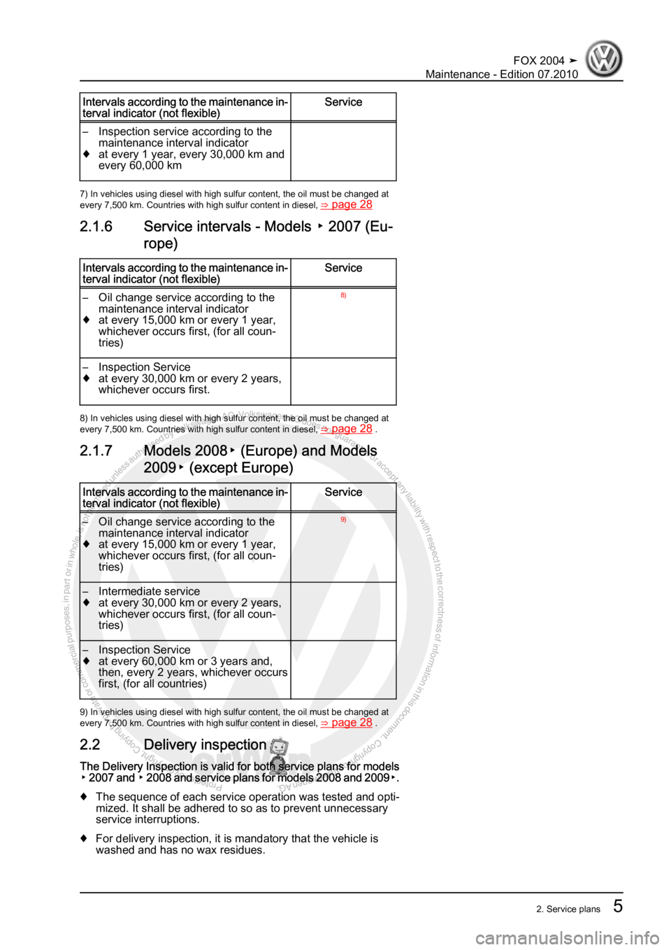 VOLKSWAGEN FOX 2004  Service Manual Protected by copyright. Copying for private or commercial purposes, in partor in whole, is not permitted unless authorised by Volkswagen AG. Volkswagen AG does notguarantee or accept any liability wit