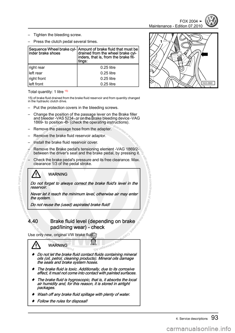 VOLKSWAGEN FOX 2004 Owners Manual Protected by copyright. Copying for private or commercial purposes, in partor in whole, is not permitted unless authorised by Volkswagen AG. Volkswagen AG does notguarantee or accept any liability wit