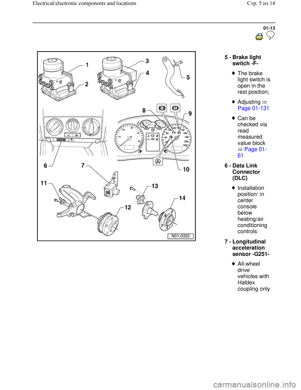 VOLKSWAGEN JETTA 1998 Service Manual Downloaded from www.Manualslib.com manuals search engine 01-13
5 -
Brake light
switch -F-
The brake
light switch is
open in the
rest position;
Adjusting
Page 01
-131
Can be
chec VOLKSWAGEN JETTA 1998 Service Manual Downloaded from www.Manualslib.com manuals search engine 01-13
5 -
Brake light
switch -F-
The brake
light switch is
open in the
rest position;
Adjusting
Page 01
-131
Can be
chec