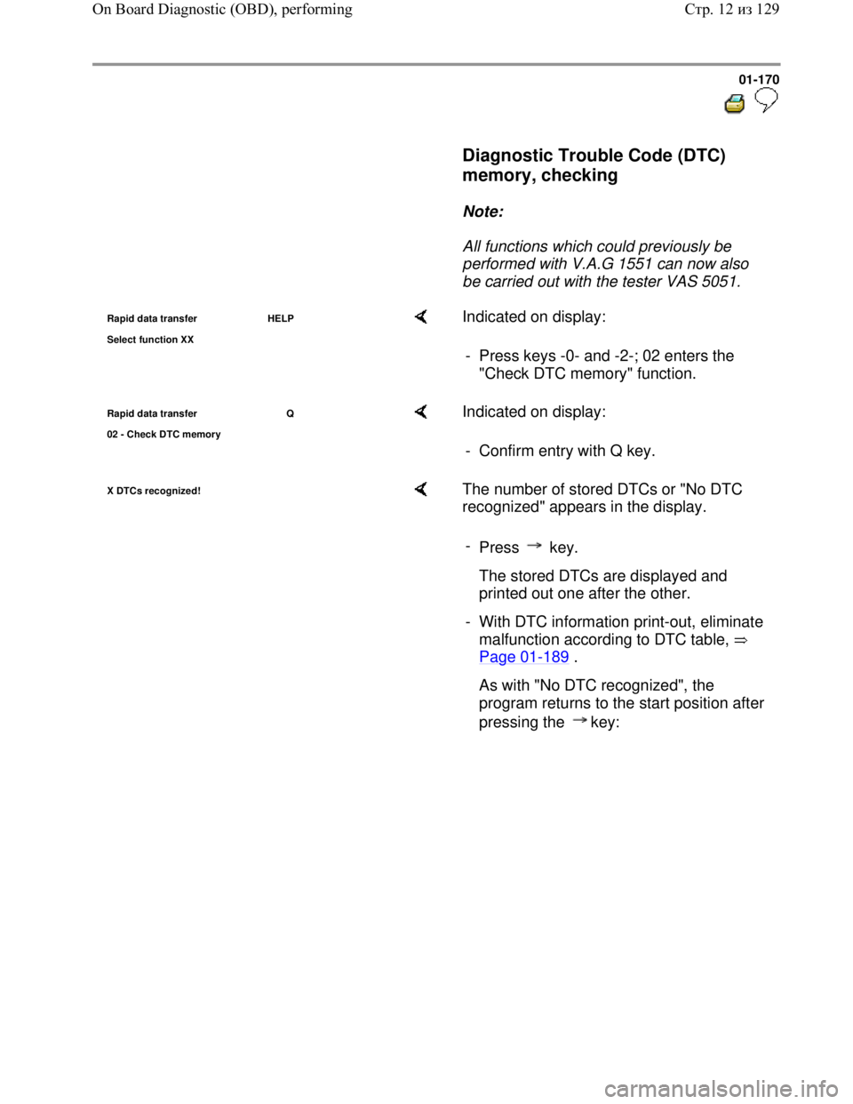 VOLKSWAGEN JETTA 1998 Service Manual Downloaded from www.Manualslib.com manuals search engine 01-170
Diagnostic Trouble Code (DTC)
memory, checking
Note:
All functions which could previously be
performed with VOLKSWAGEN JETTA 1998 Service Manual Downloaded from www.Manualslib.com manuals search engine 01-170
Diagnostic Trouble Code (DTC)
memory, checking
Note:
All functions which could previously be
performed with