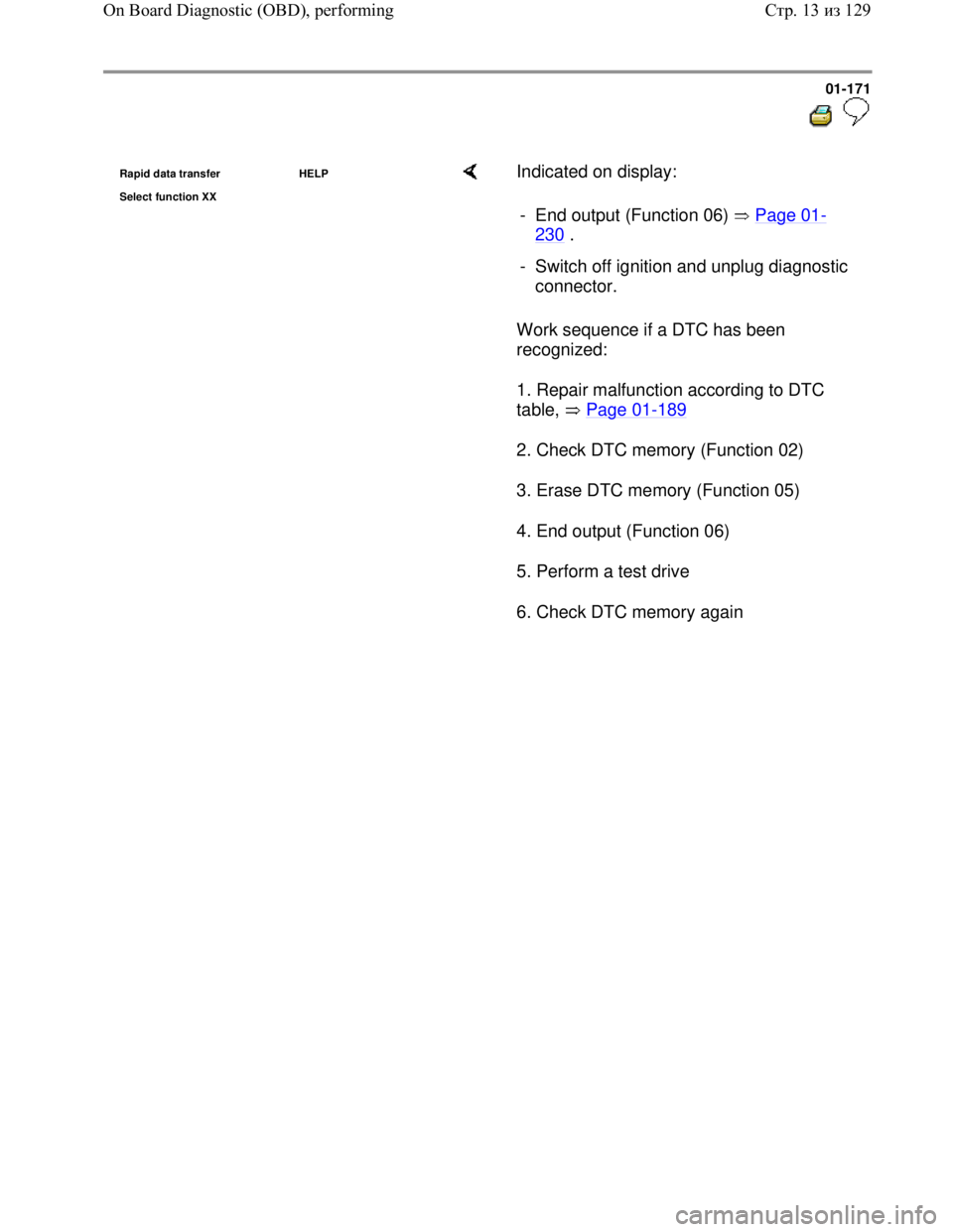 VOLKSWAGEN JETTA 1998 Service Manual Downloaded from www.Manualslib.com manuals search engine 01-171
Rapid data transfer HELP
Select function XX Indicated on display:
Work sequence if a DTC has been
recognized:
1. Repair ma VOLKSWAGEN JETTA 1998 Service Manual Downloaded from www.Manualslib.com manuals search engine 01-171
Rapid data transfer HELP
Select function XX Indicated on display:
Work sequence if a DTC has been
recognized:
1. Repair ma