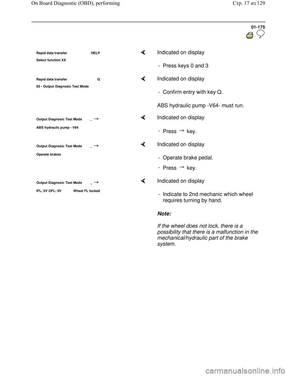 VOLKSWAGEN JETTA 1998  Service Manual Downloaded from www.Manualslib.com manuals search engine 01-175
  
 
Rapid data transfer  HELP
Select function XX    Indicated on display  
-  Press keys 0 and 3 
Rapid data transfer  Q
03 - Out
put D