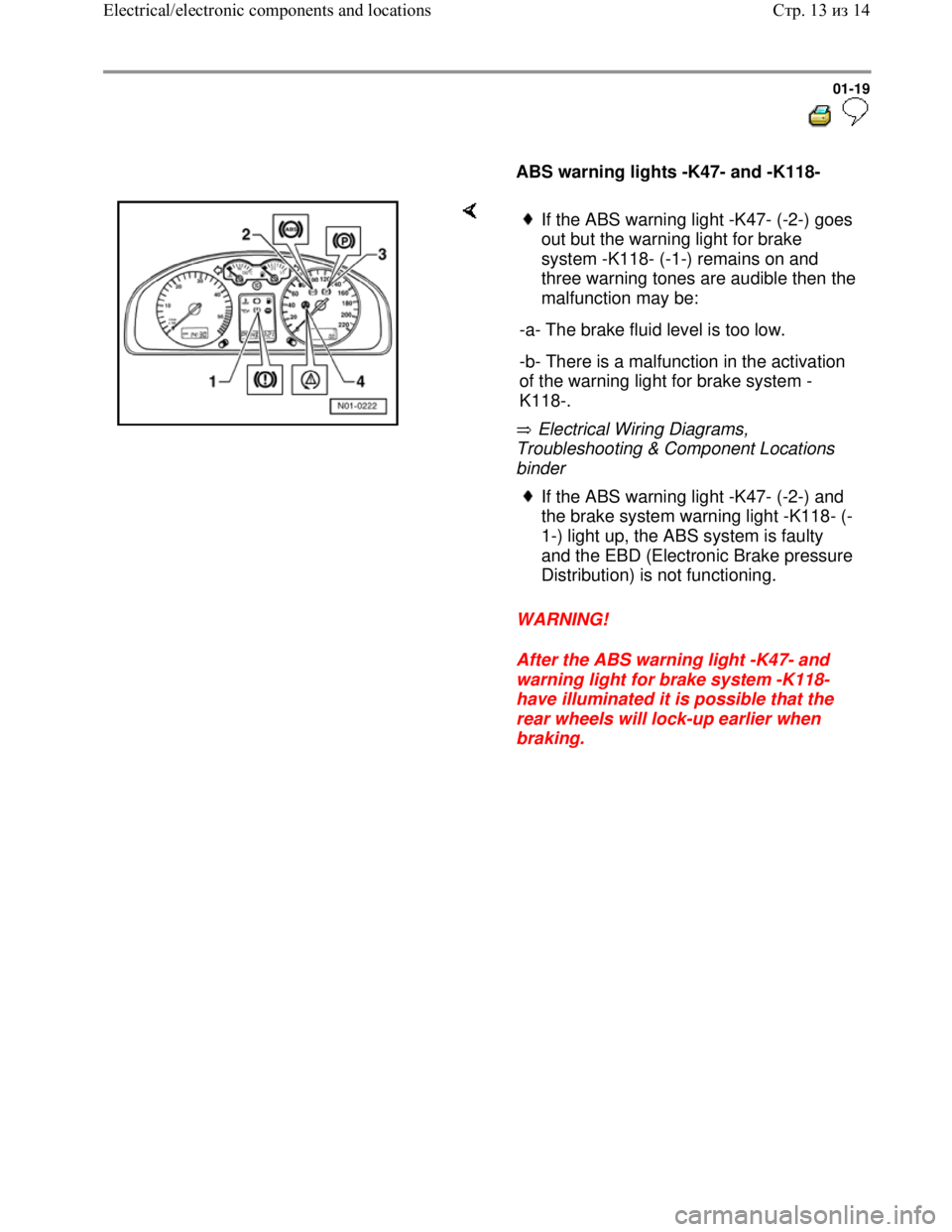 VOLKSWAGEN JETTA 1998 Owners Manual Downloaded from www.Manualslib.com manuals search engine 01-19
ABS warning lights -K47- and -K118-
Electrical Wiring Diagrams,
Troubleshooting & Component Locations
binder
WARNIN VOLKSWAGEN JETTA 1998 Owners Manual Downloaded from www.Manualslib.com manuals search engine 01-19
ABS warning lights -K47- and -K118-
Electrical Wiring Diagrams,
Troubleshooting & Component Locations
binder
WARNIN
