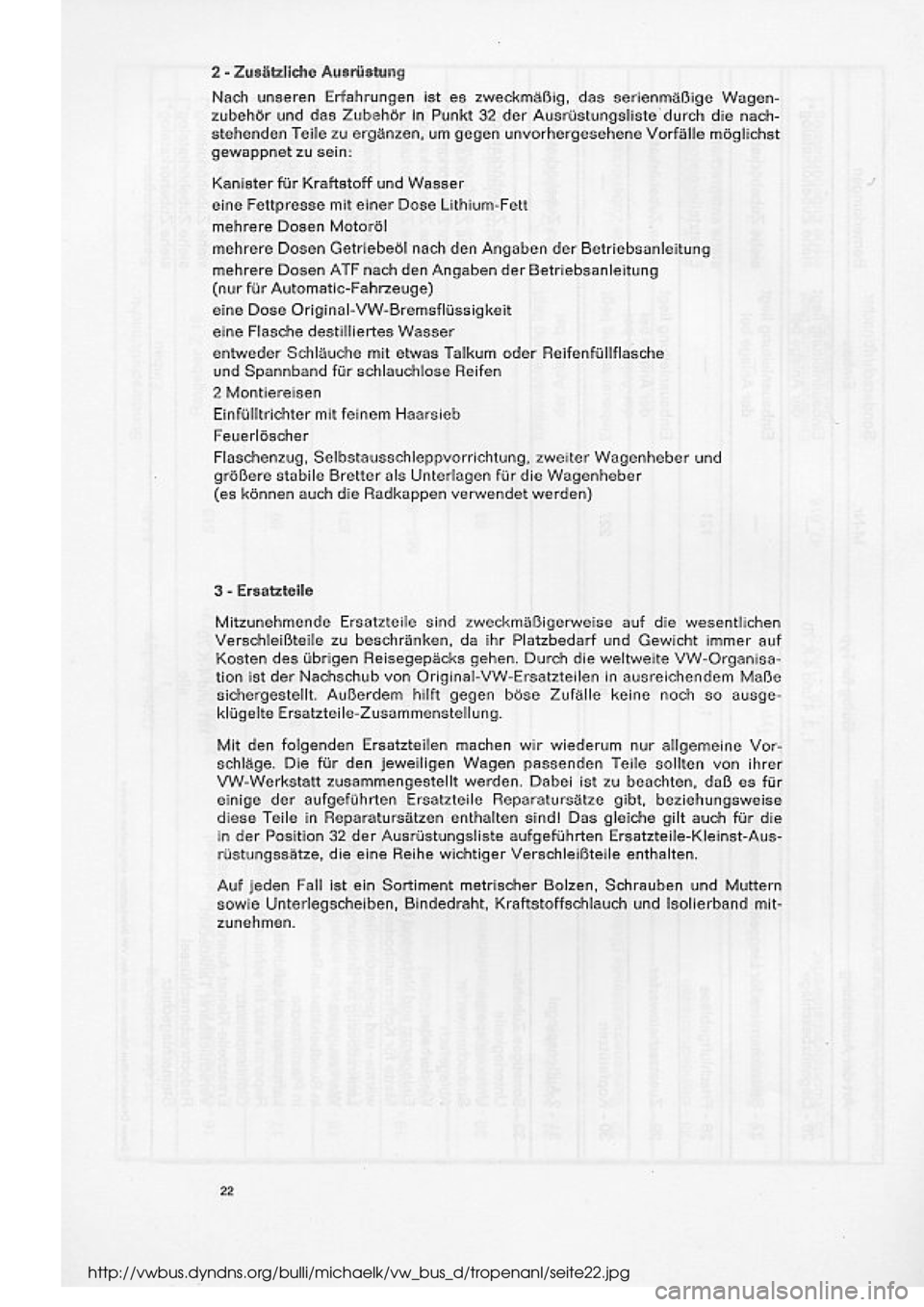 VOLKSWAGEN T2 1975 Repair Manual
http://vwbus.dyndns.org/bulli/michaelk/vw_bus_d/tropenanl/seite22.jpg VOLKSWAGEN T2 1975 Repair Manual
http://vwbus.dyndns.org/bulli/michaelk/vw_bus_d/tropenanl/seite22.jpg