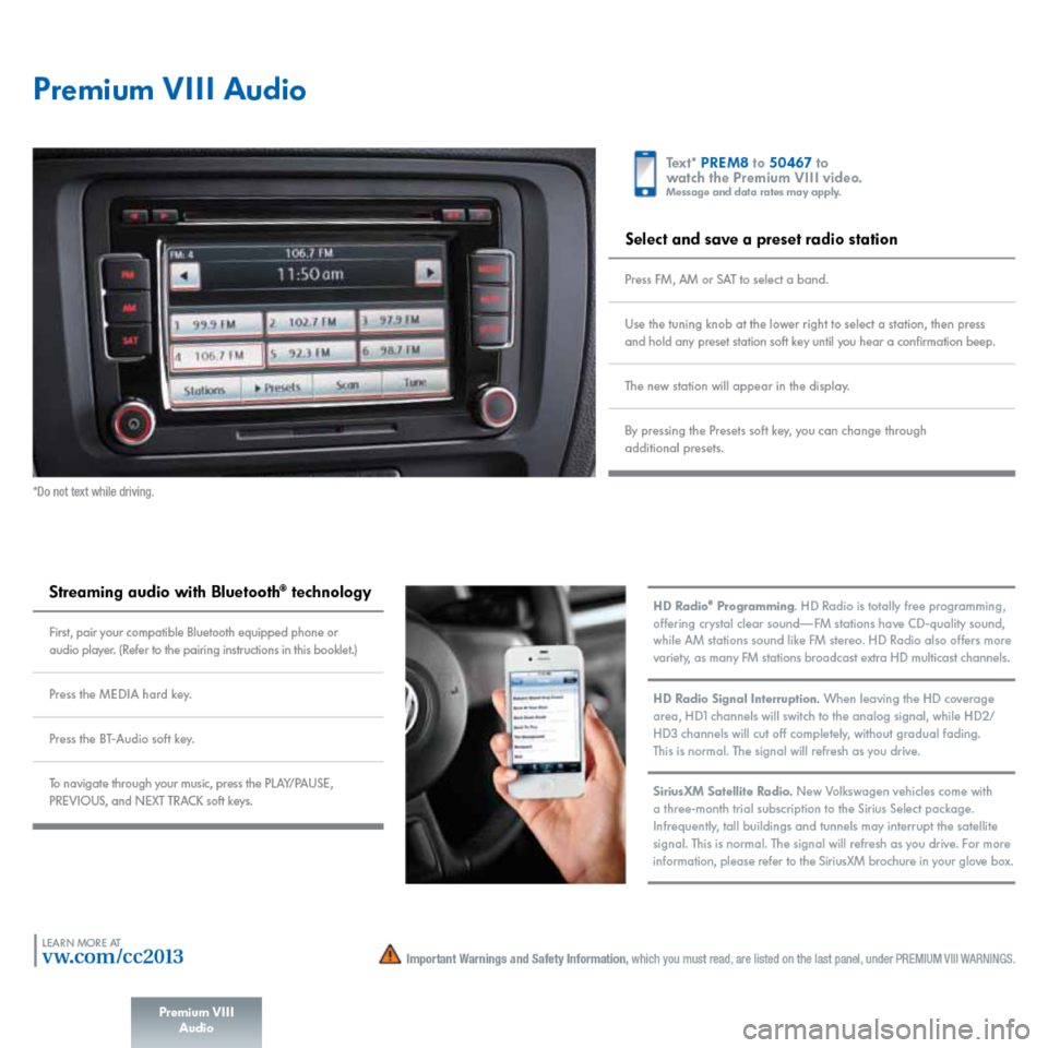 VOLKSWAGEN PASSAT CC 2013 1.G Quick Start Guide 