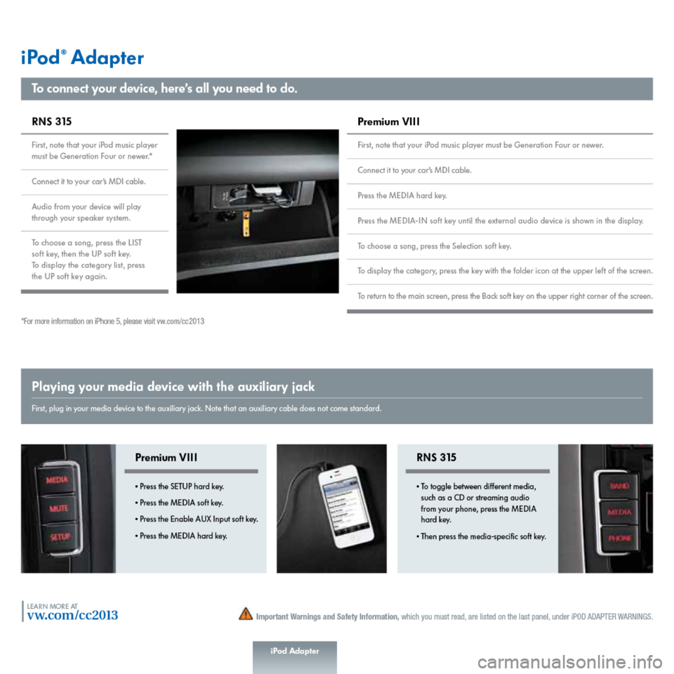 VOLKSWAGEN PASSAT CC 2013 1.G Quick Start Guide 