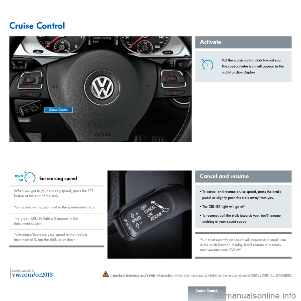 VOLKSWAGEN PASSAT CC 2013 1.G Quick Start Guide 