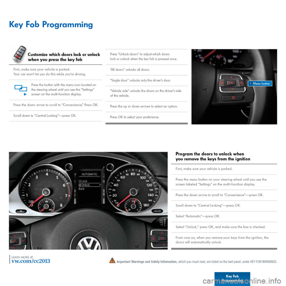 VOLKSWAGEN PASSAT CC 2013 1.G Quick Start Guide 