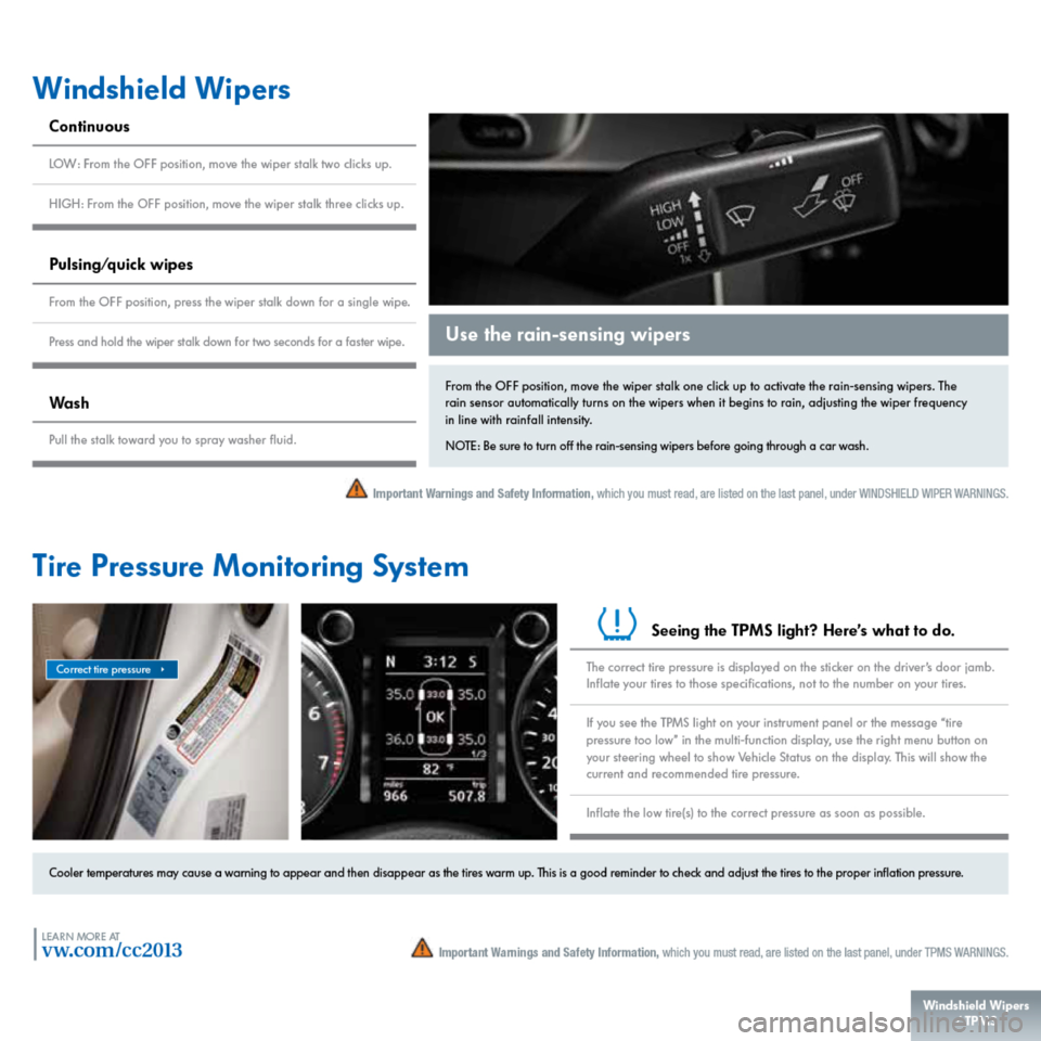 VOLKSWAGEN PASSAT CC 2013 1.G Quick Start Guide 