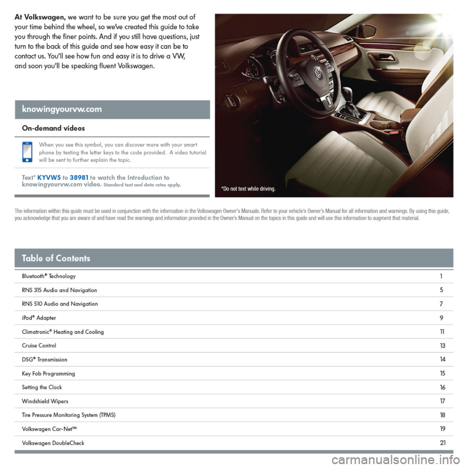 VOLKSWAGEN PASSAT CC 2014 1.G Quick Start Guide 