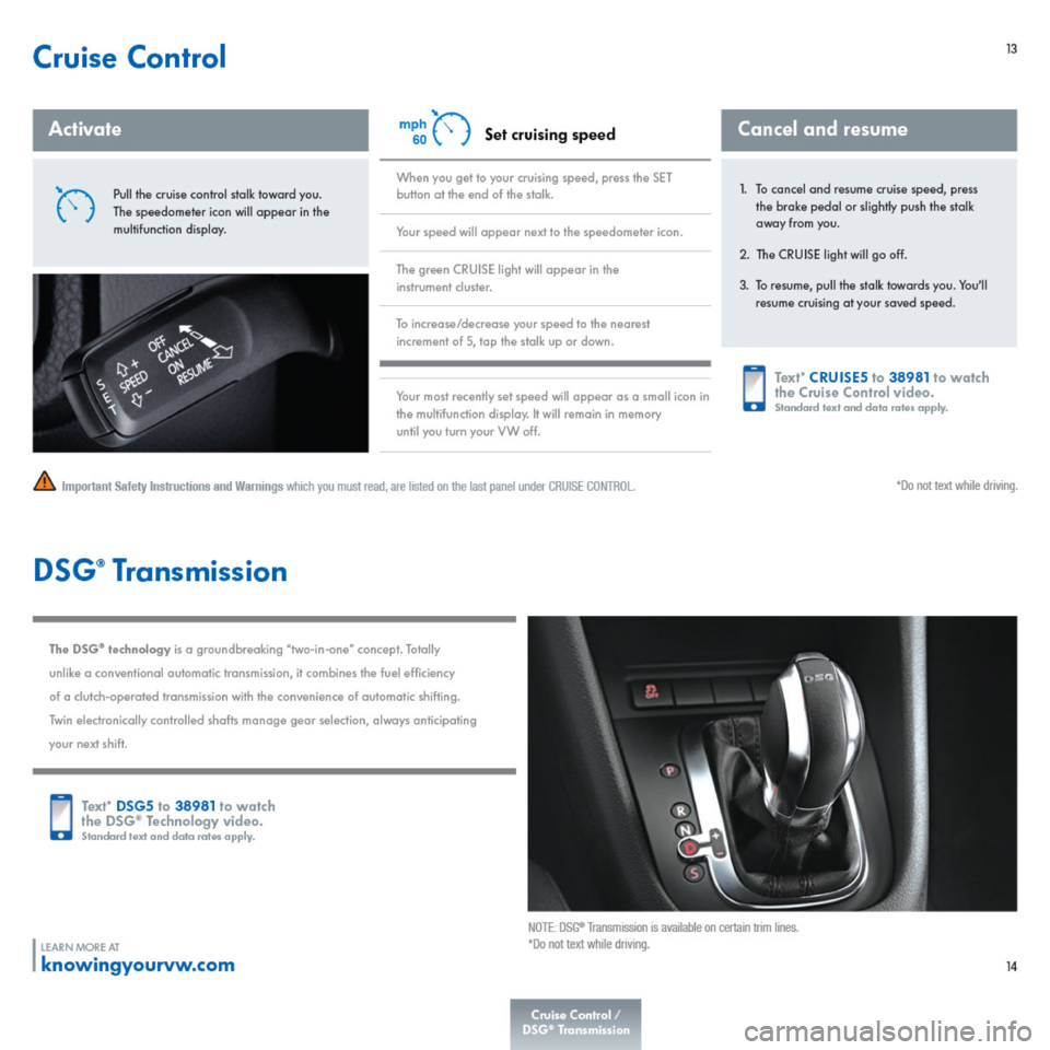 VOLKSWAGEN PASSAT CC 2014 1.G Quick Start Guide 