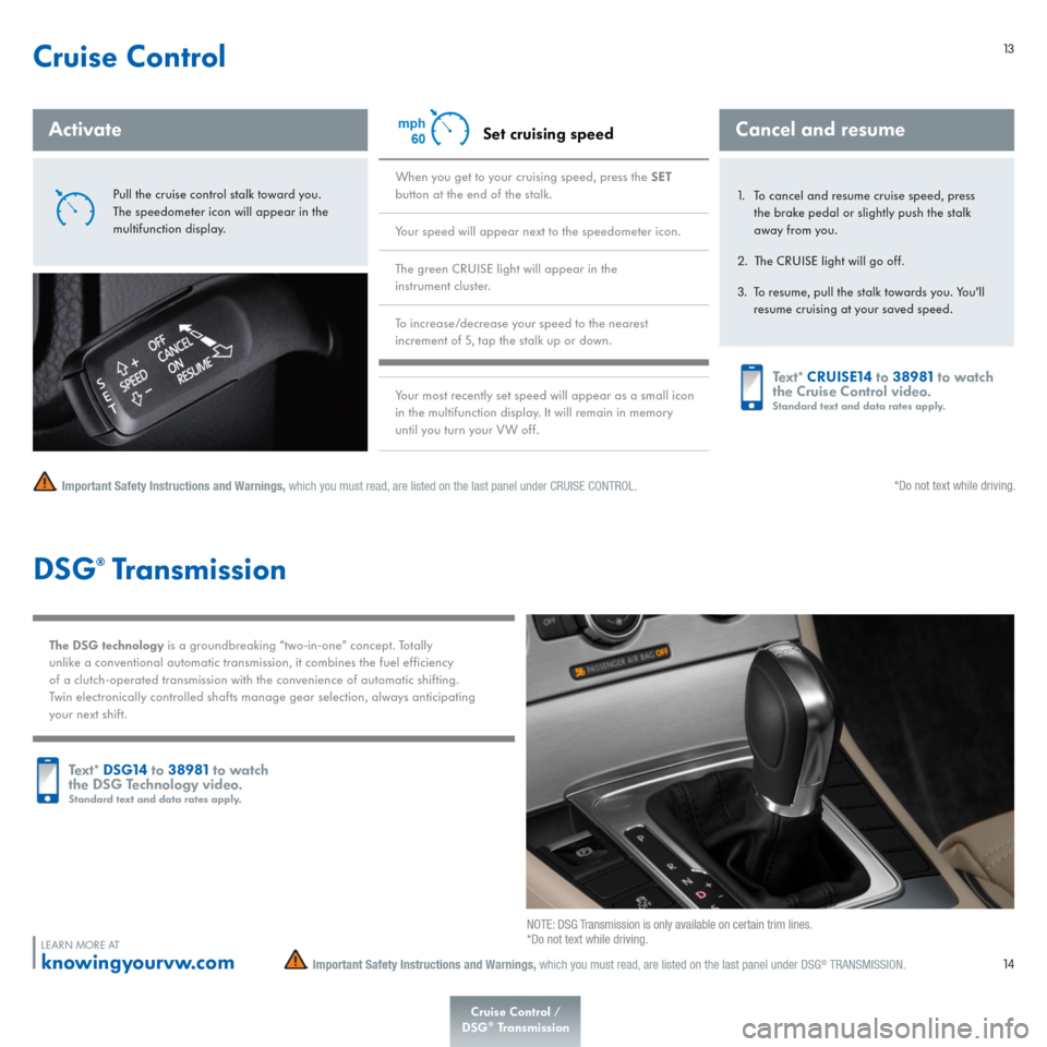 VOLKSWAGEN PASSAT CC 2015 1.G Quick Start Guide 