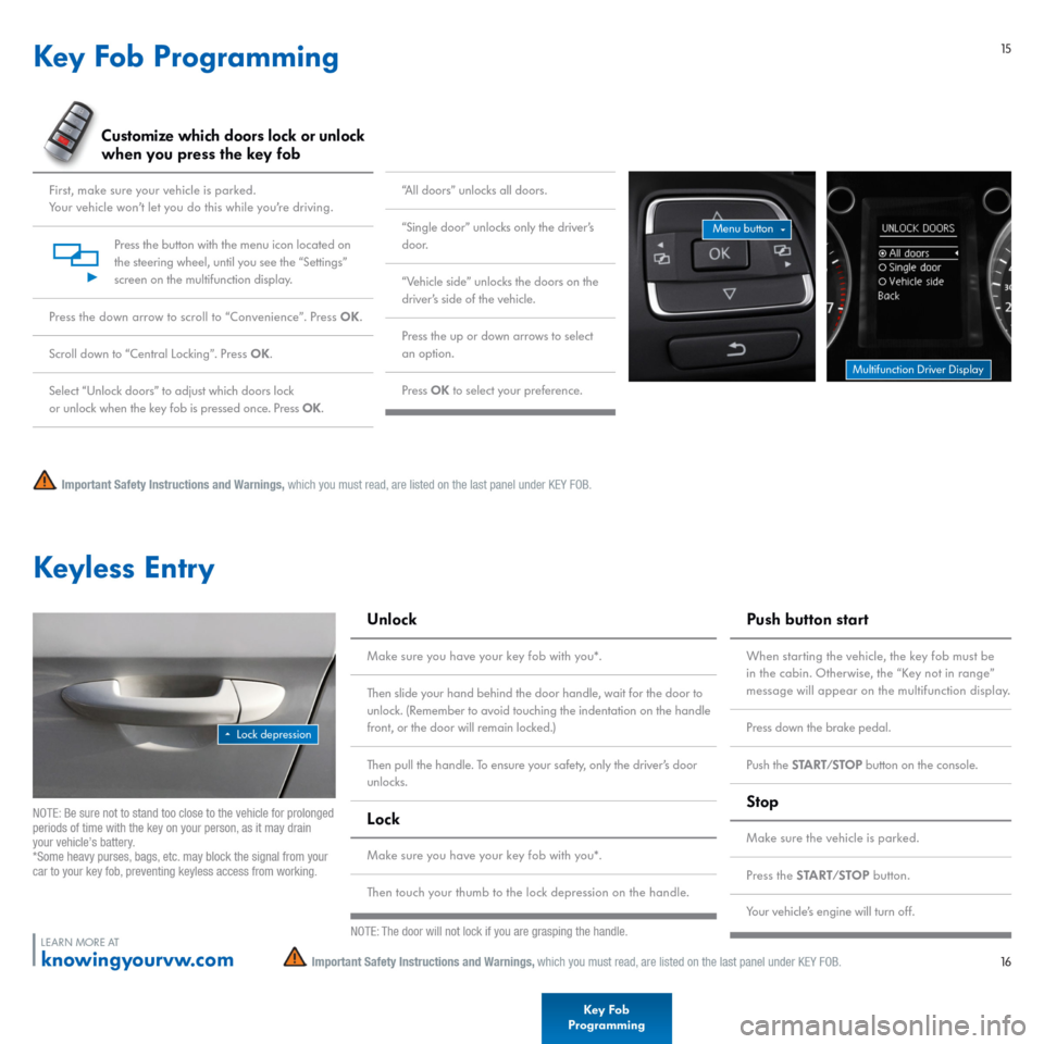 VOLKSWAGEN PASSAT CC 2015 1.G Quick Start Guide 