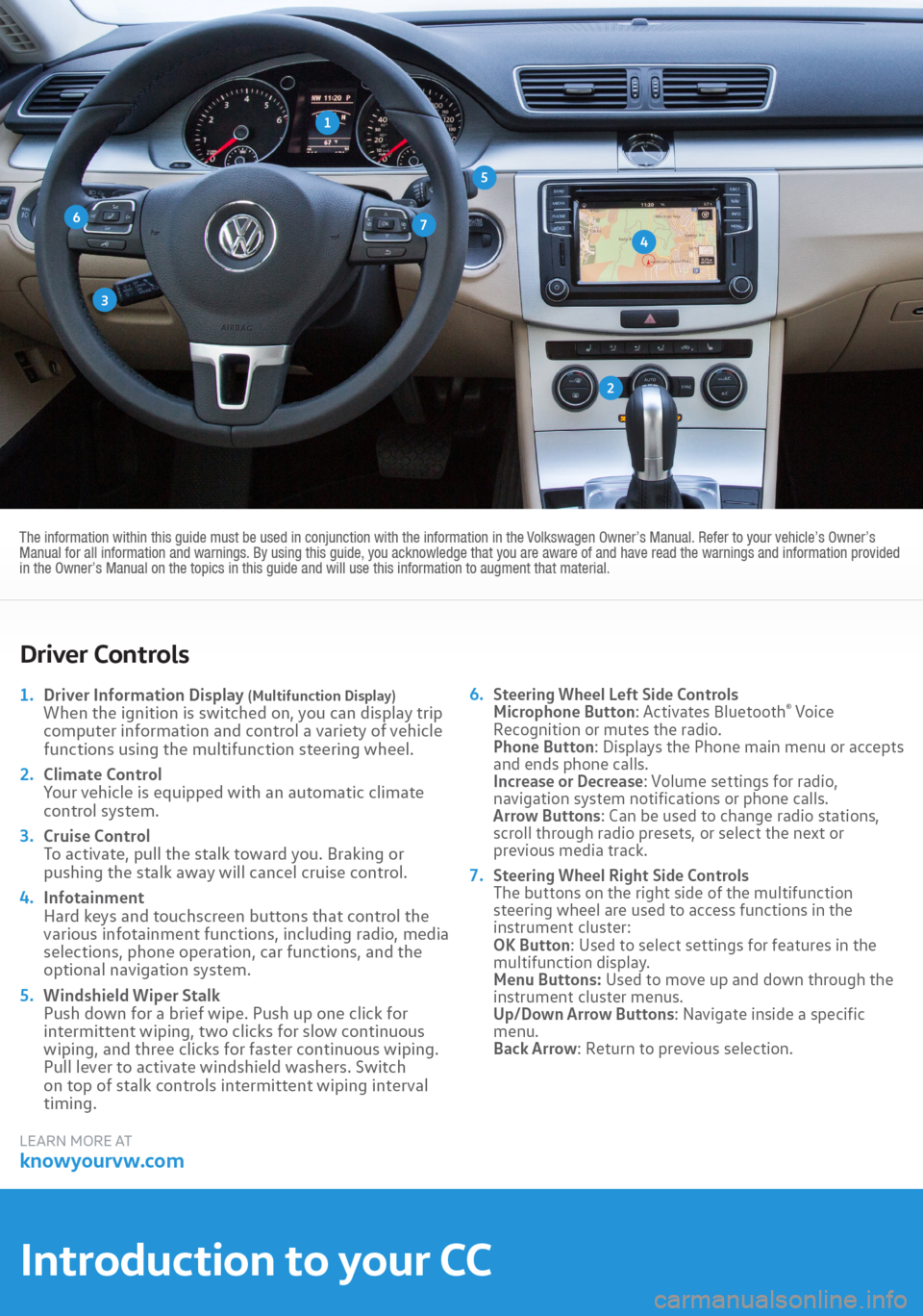 VOLKSWAGEN PASSAT CC 2016 1.G Quick Start Guide 