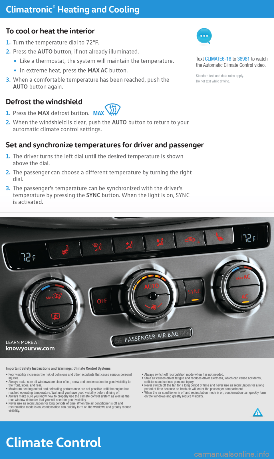 VOLKSWAGEN PASSAT CC 2016 1.G Quick Start Guide 