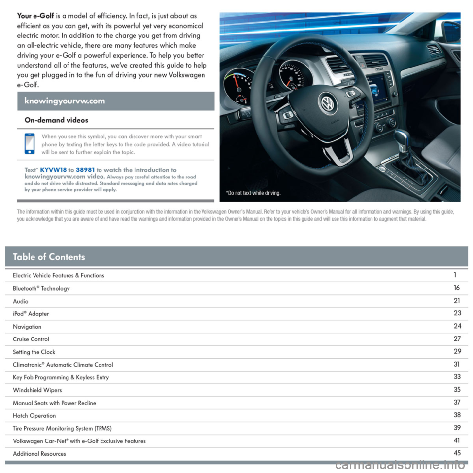 VOLKSWAGEN E GOLF 2015 5G / 7.G Quick Start Guide 