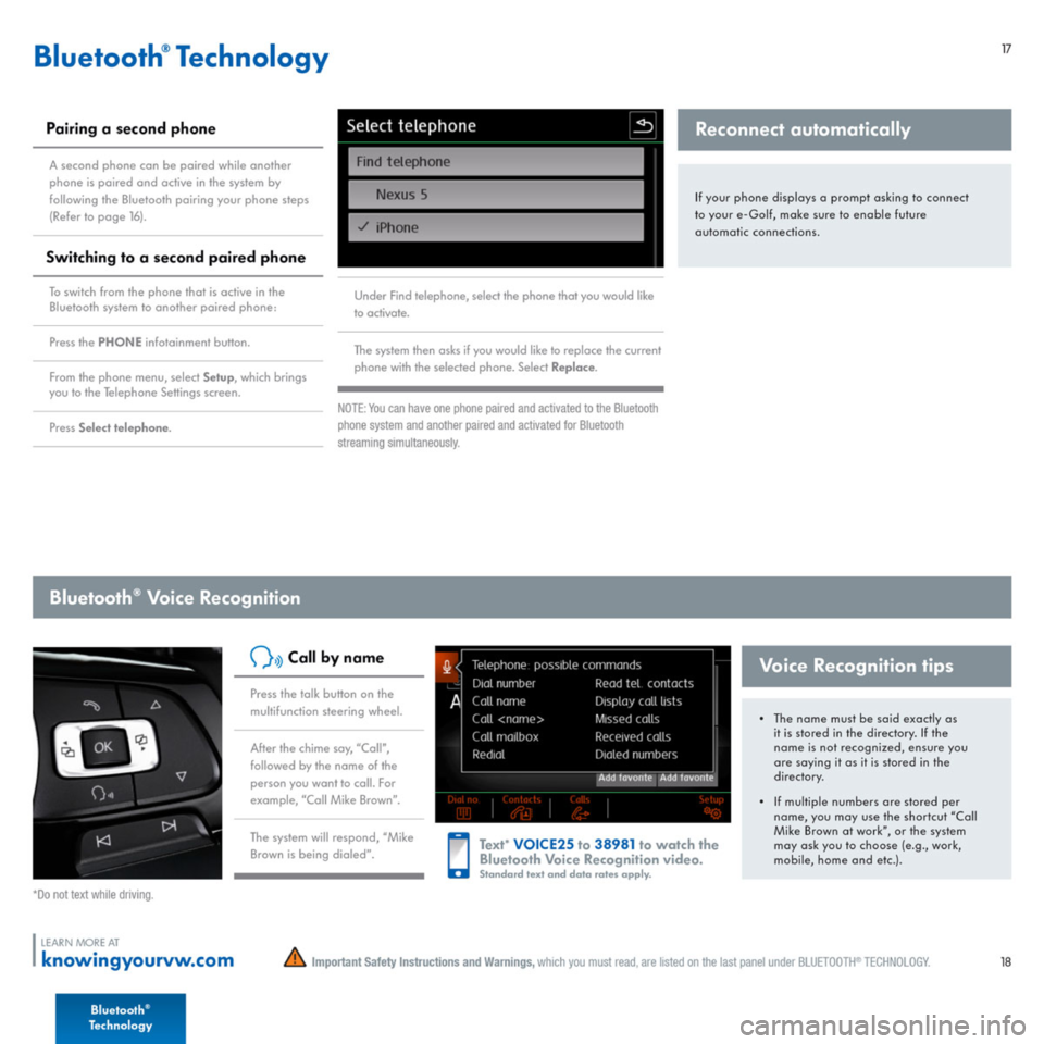 VOLKSWAGEN E GOLF 2015 5G / 7.G Quick Start Guide 