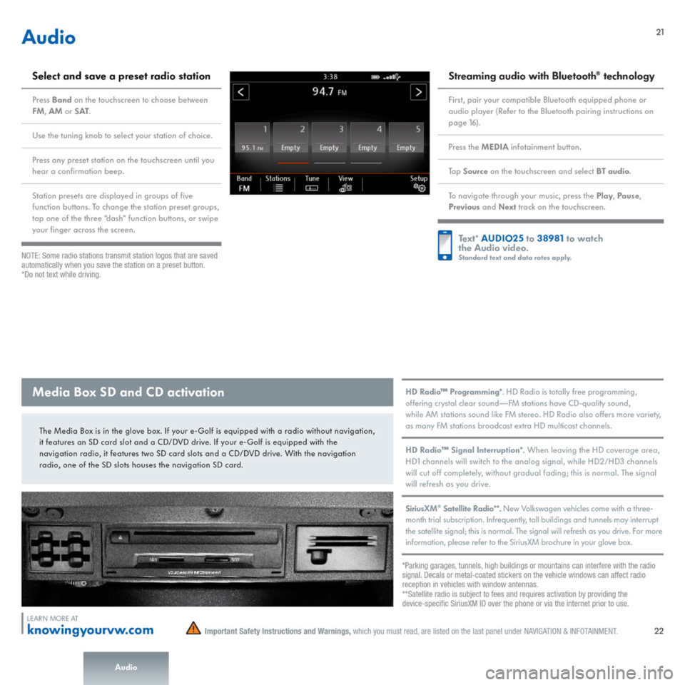 VOLKSWAGEN E GOLF 2015 5G / 7.G Quick Start Guide 