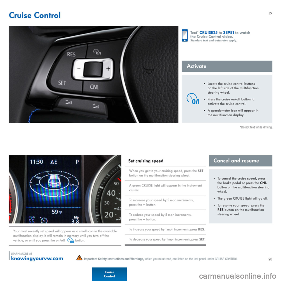 VOLKSWAGEN E GOLF 2015 5G / 7.G Quick Start Guide 