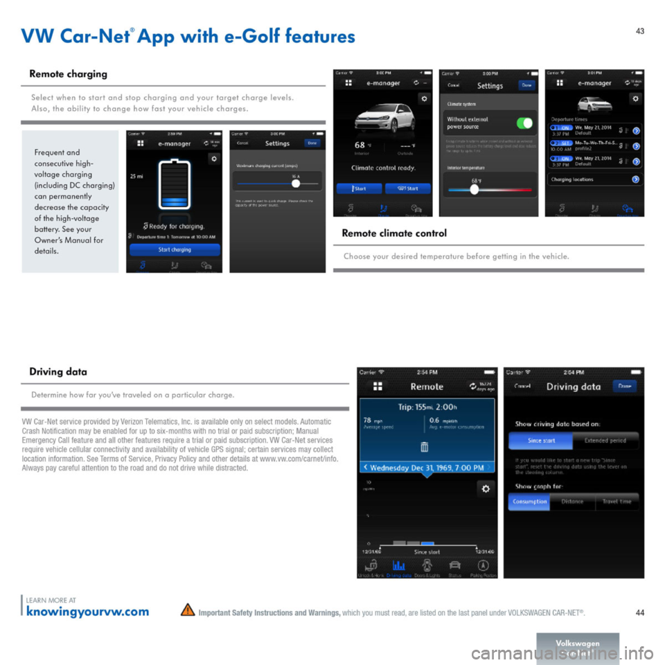 VOLKSWAGEN E GOLF 2015 5G / 7.G Quick Start Guide 