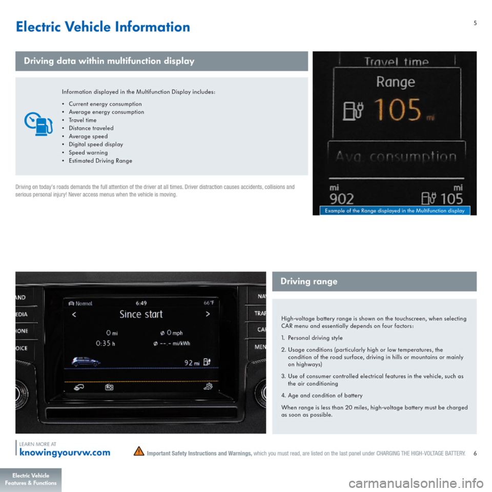 VOLKSWAGEN E GOLF 2015 5G / 7.G Quick Start Guide 