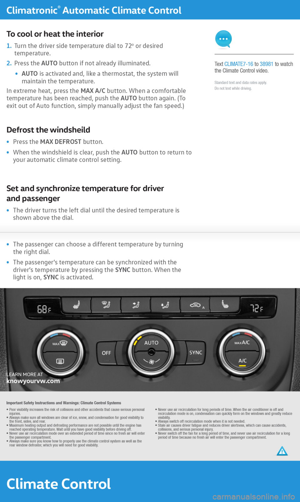 VOLKSWAGEN E GOLF 2016 5G / 7.G Quick Start Guide 