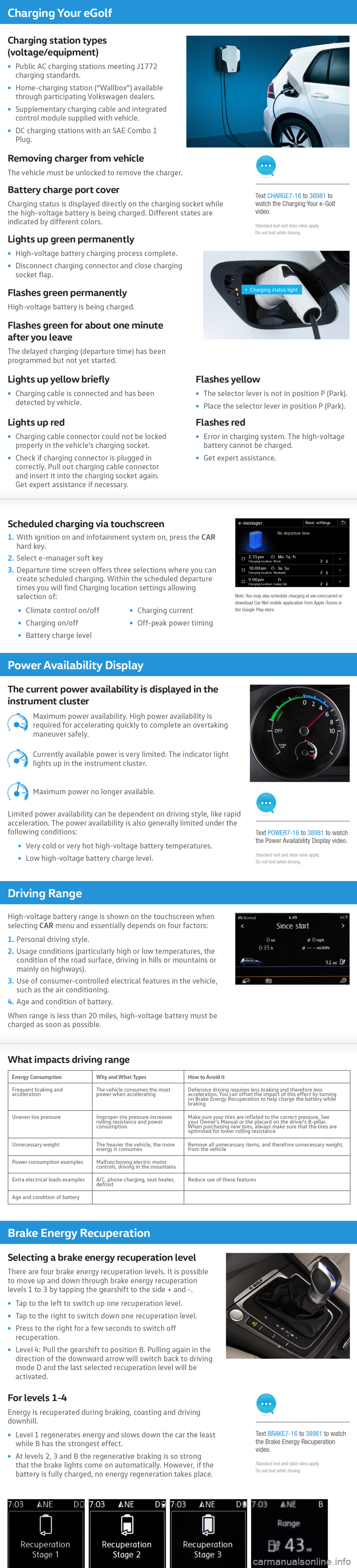 VOLKSWAGEN E GOLF 2016 5G / 7.G Quick Start Guide 