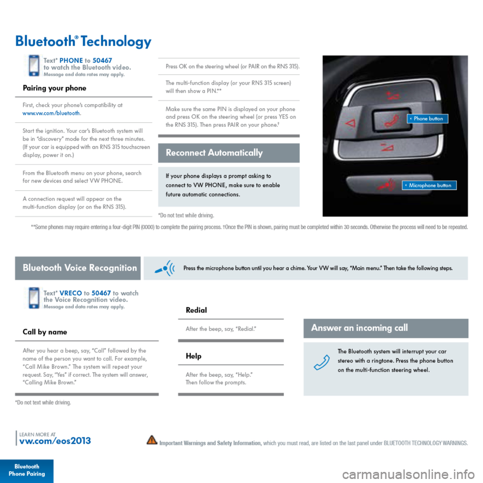 VOLKSWAGEN EOS 2013 1.G Quick Start Guide 