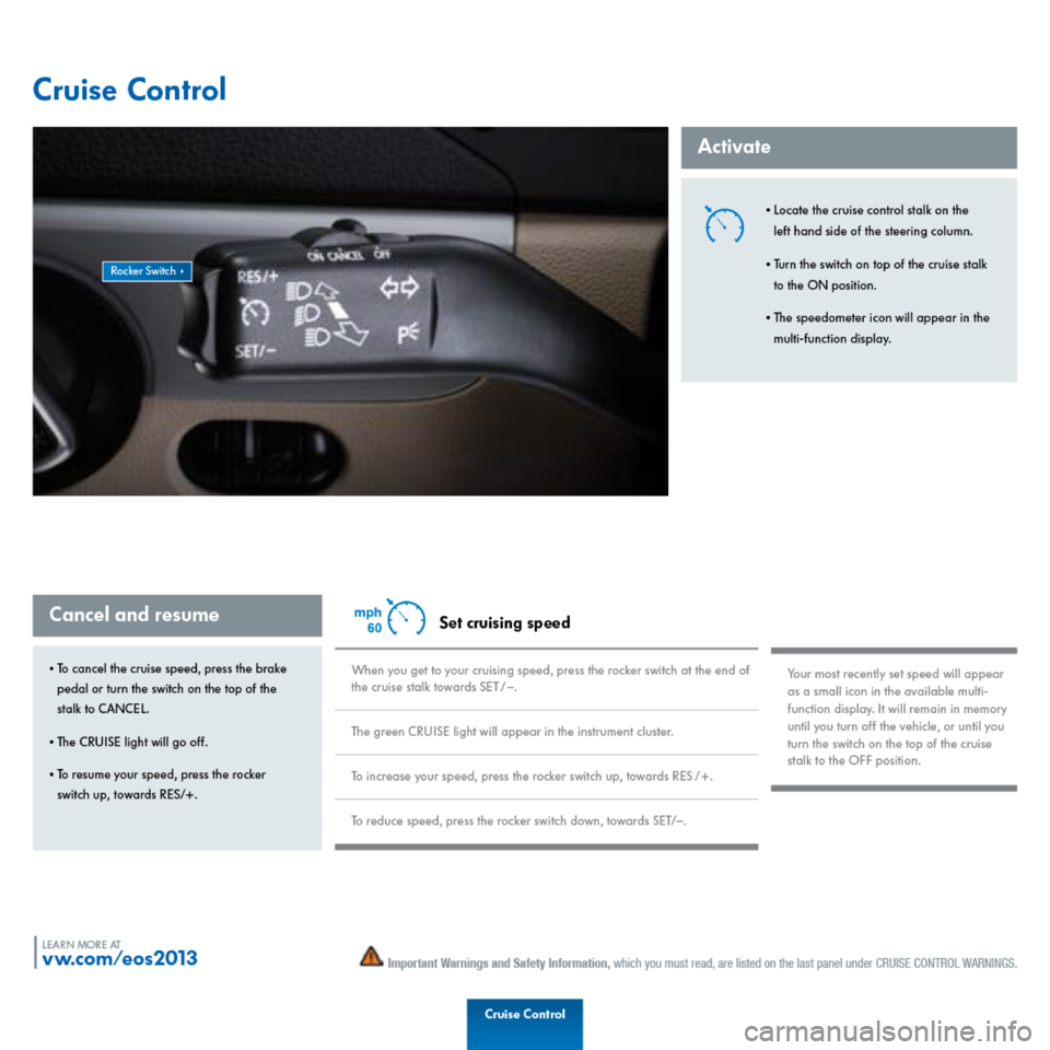 VOLKSWAGEN EOS 2013 1.G Quick Start Guide 