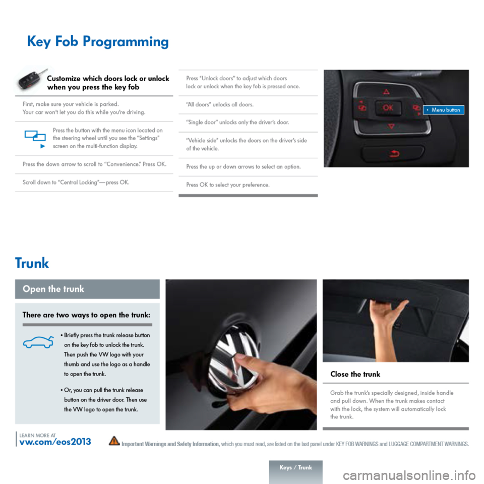 VOLKSWAGEN EOS 2013 1.G Quick Start Guide 