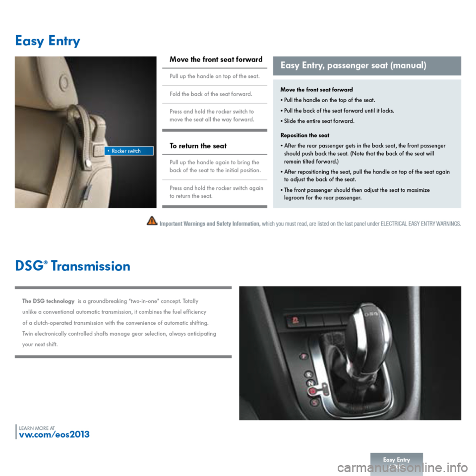 VOLKSWAGEN EOS 2013 1.G Quick Start Guide VOLKSWAGEN EOS 2013 1.G Quick Start Guide