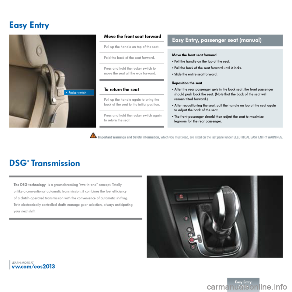 VOLKSWAGEN EOS 2013 1.G Quick Start Guide 