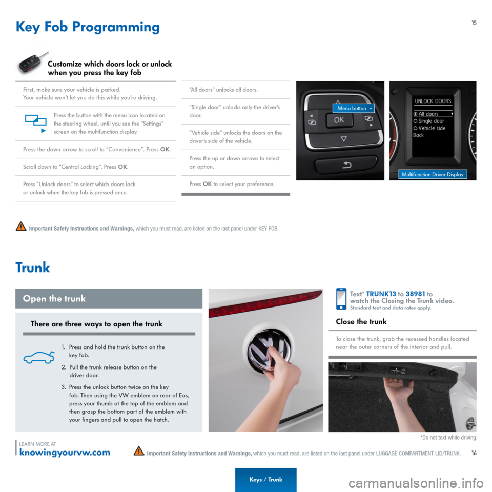 VOLKSWAGEN EOS 2015 1.G Quick Start Guide 